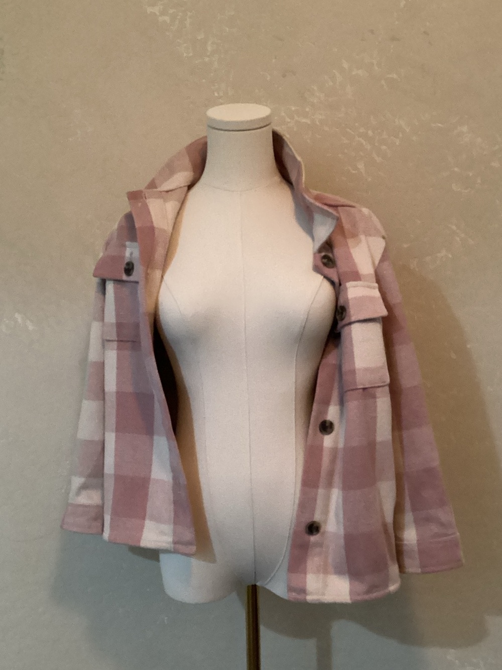 Old Navy Pink and White Plaid Utility Jacket